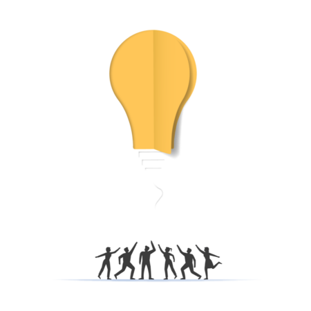 illustration of a lightbulb with a group of people underneath