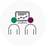 icon of two people in front of a screen showing data